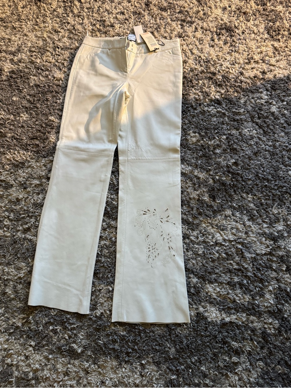 Express Cream Wide-Leg Jeans with Subtle Cutwork
